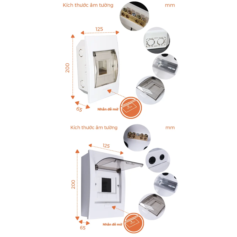 Tủ điện âm tường 2-4 đường Nanoco NDP104 / NDP104P